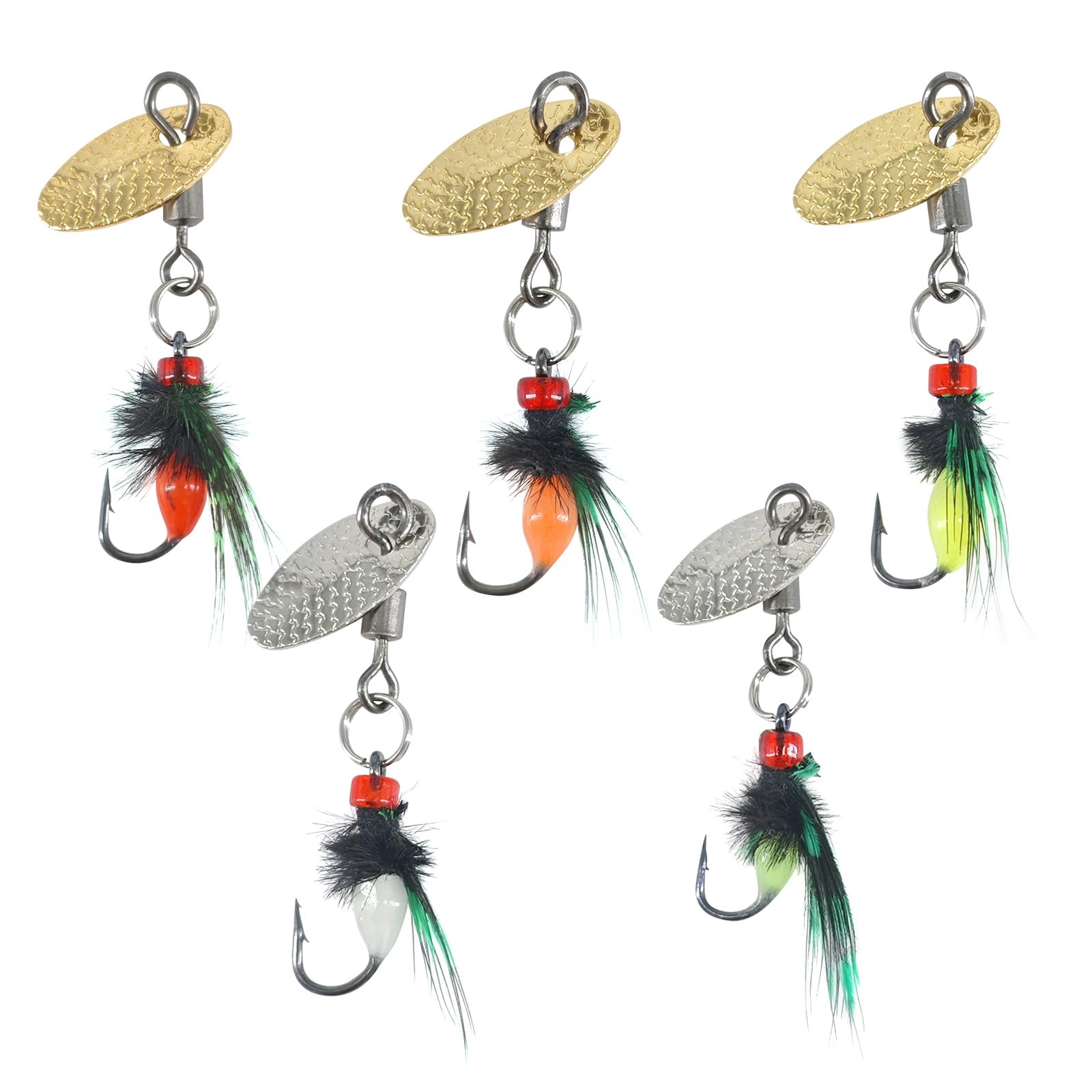5-Pack Artificial Fly Fishing Lures with Spinner Blades, Ideal for Bass, Trout, Sunfish & Pike Fishing