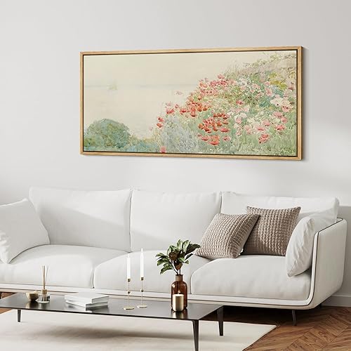 Miniatura 2 de MUDECOR Lienzo enmarcado extra grande para pared, jardín, acuarela, paisaje floral, naturaleza, desierto, antiguo, retro, bellas ilustraciones,