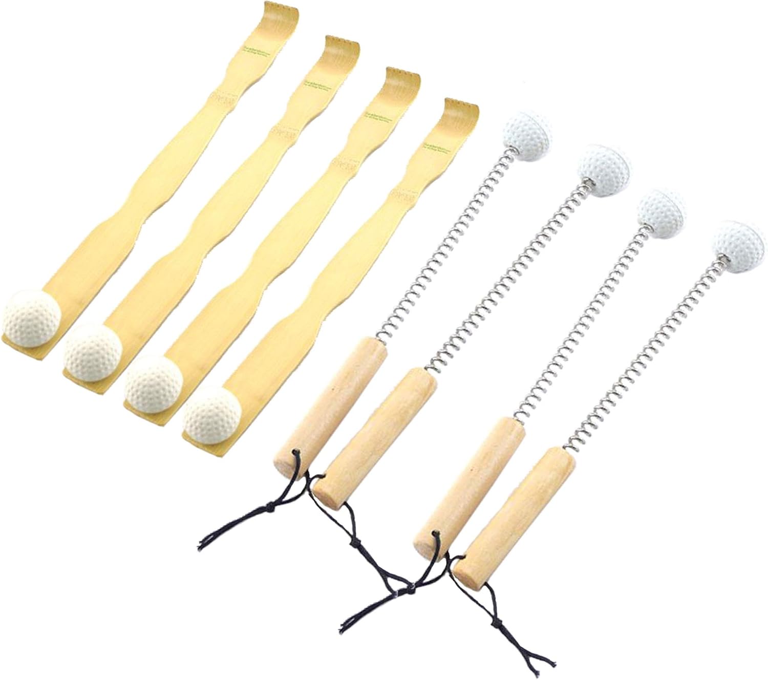 BambooMN Massager Tool, 4X Bamboo Mallet Bonger Backscratcher Plus 4X Metal Mallet Bonger (Set of 8)
