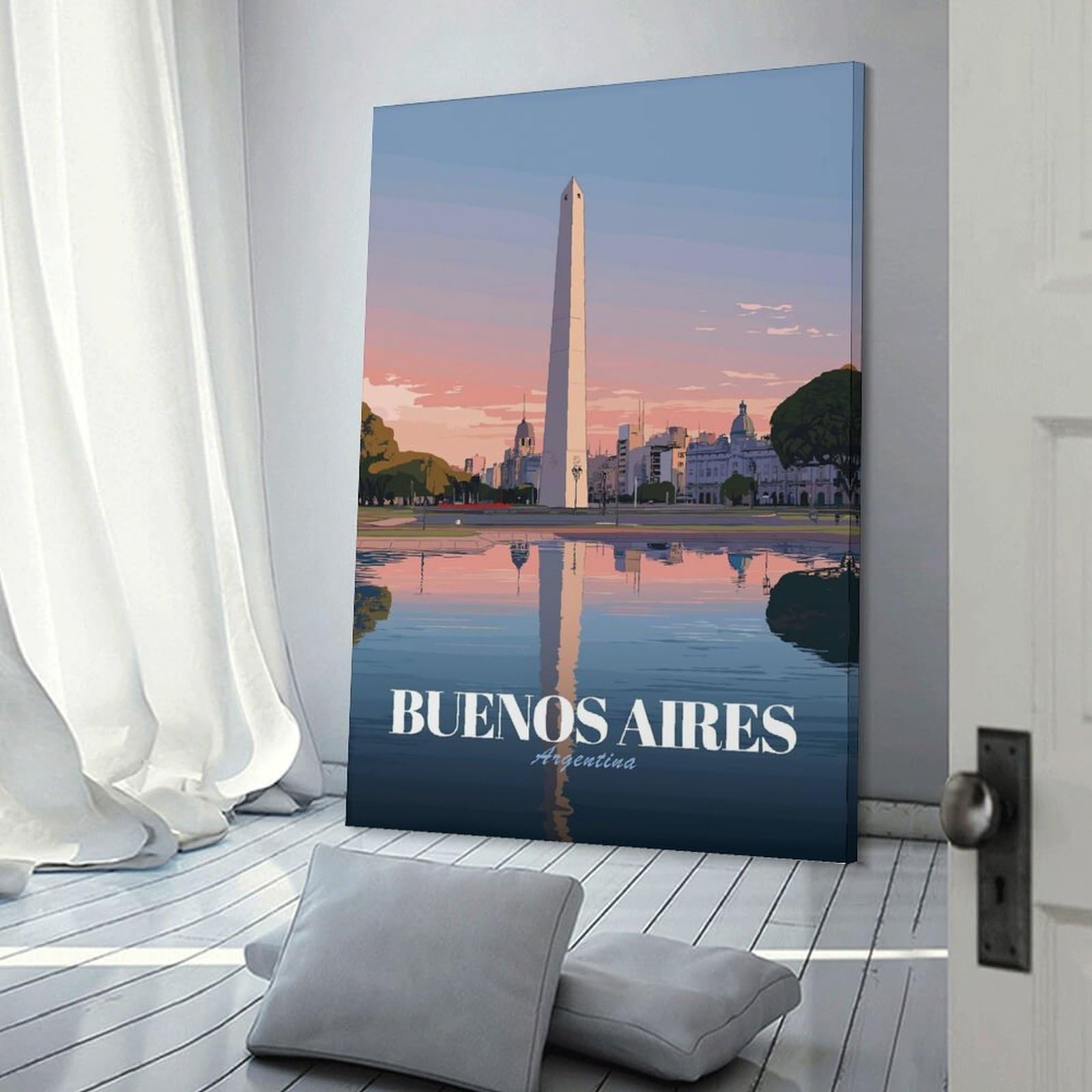 Junmoney Wall Art Print Buenos Aires Obelisk at Sunset, 16x24inch(40x60cm), for Bedroom Decor, Cosy Corners Or Studios, Decorative Wall Art for Cosy Rooms