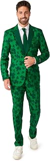 Suitmeister Men's Party Costume. Pats Green Suit - Shamrock Print for Men - Including Pants - Jacket - Tie