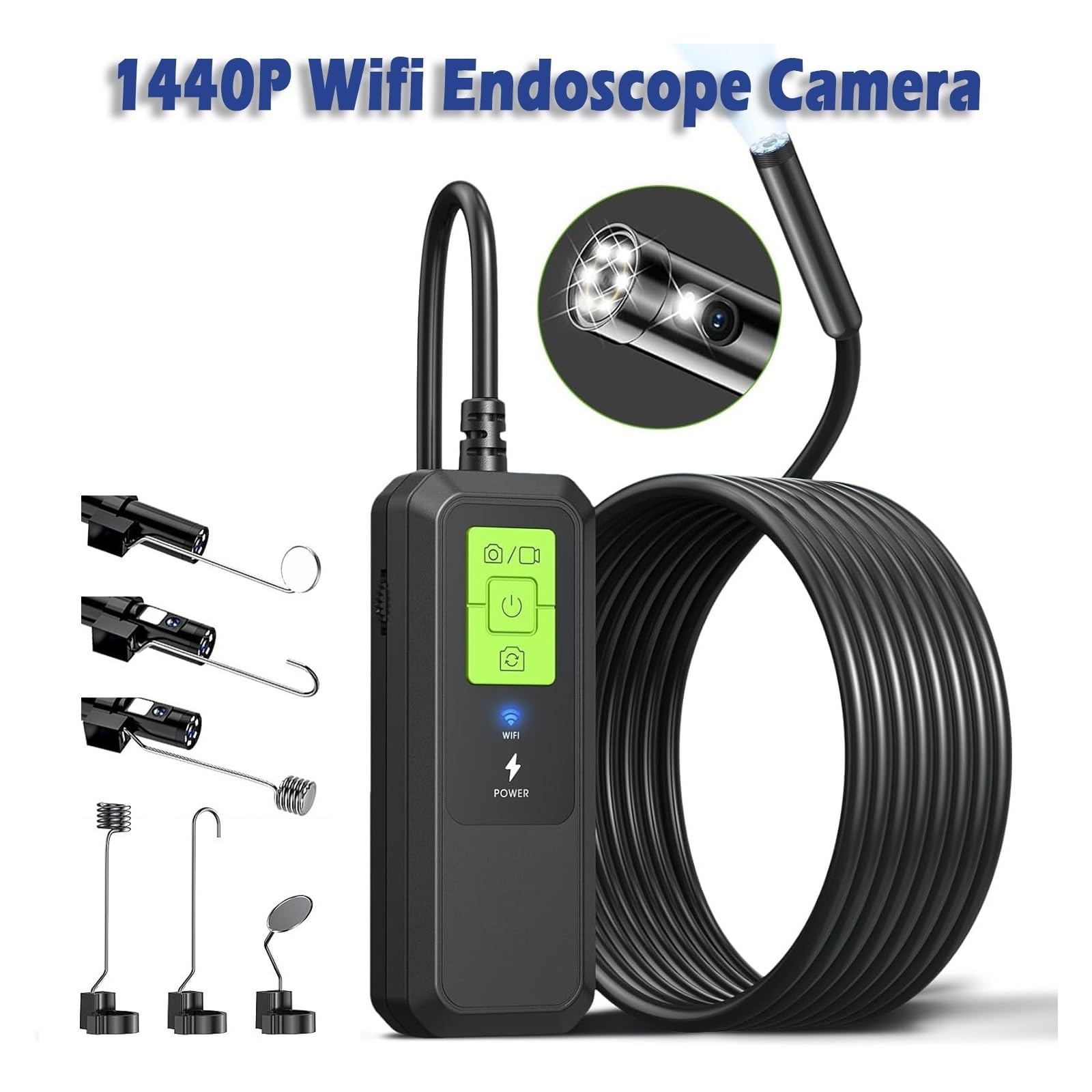 Boroskop, 8mm 1440P Podwójny obiektyw Wifi Wideo Rurociągi Endoskopowa kamera inspekcyjna Samochody przemysłowe(10m,Single Lens)