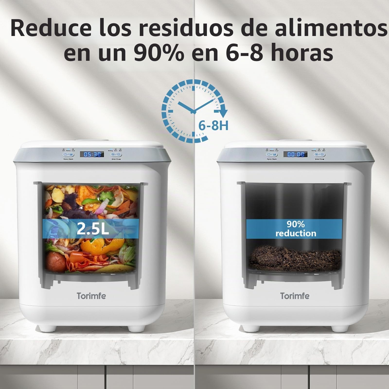Compostador eléctrico para cocina: contenedor de abono inteligente, sin olor, limpieza automática, pantalla LED, 2.5 L