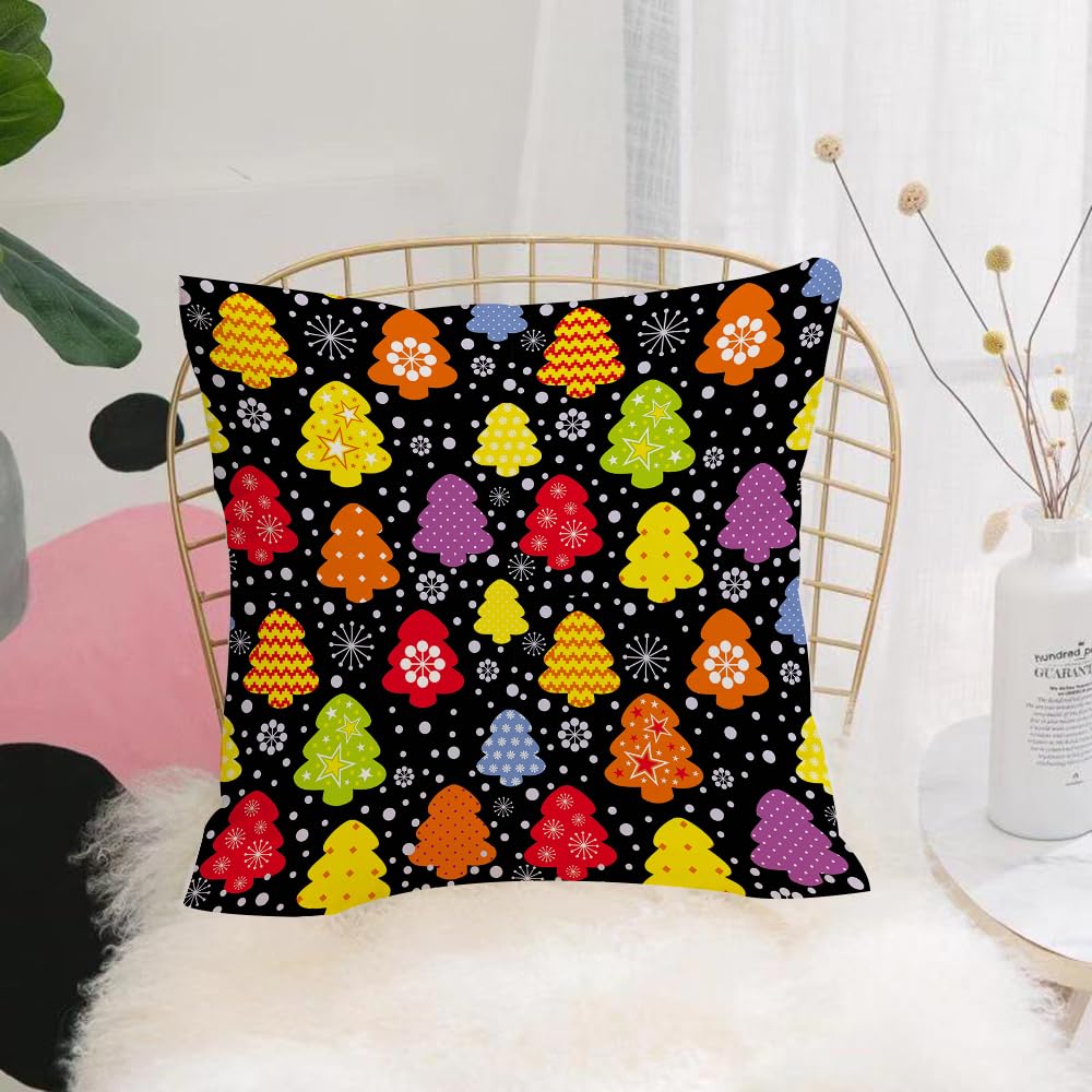 HYOSXW Cushion Cover,Throw Pillow Case Home Decorative for Living Room Bedroom Sofa Chair 16X16 Inch,Colorful decorative seamless background christmas tree and snowflake,Pillowcase 40X40cm