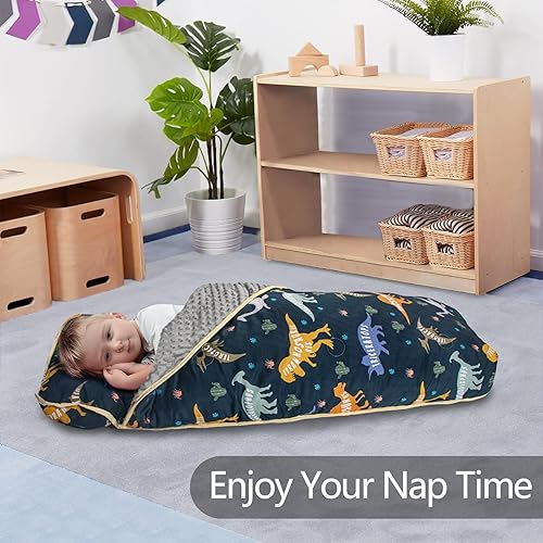 Miniatura 3 de Primlect Colchoneta Engrosada para Siesta de Niños Pequeños con Almohada Removible y Manta Minky, Saco de Dormir Extra Grande de 55''x35'', Lavable