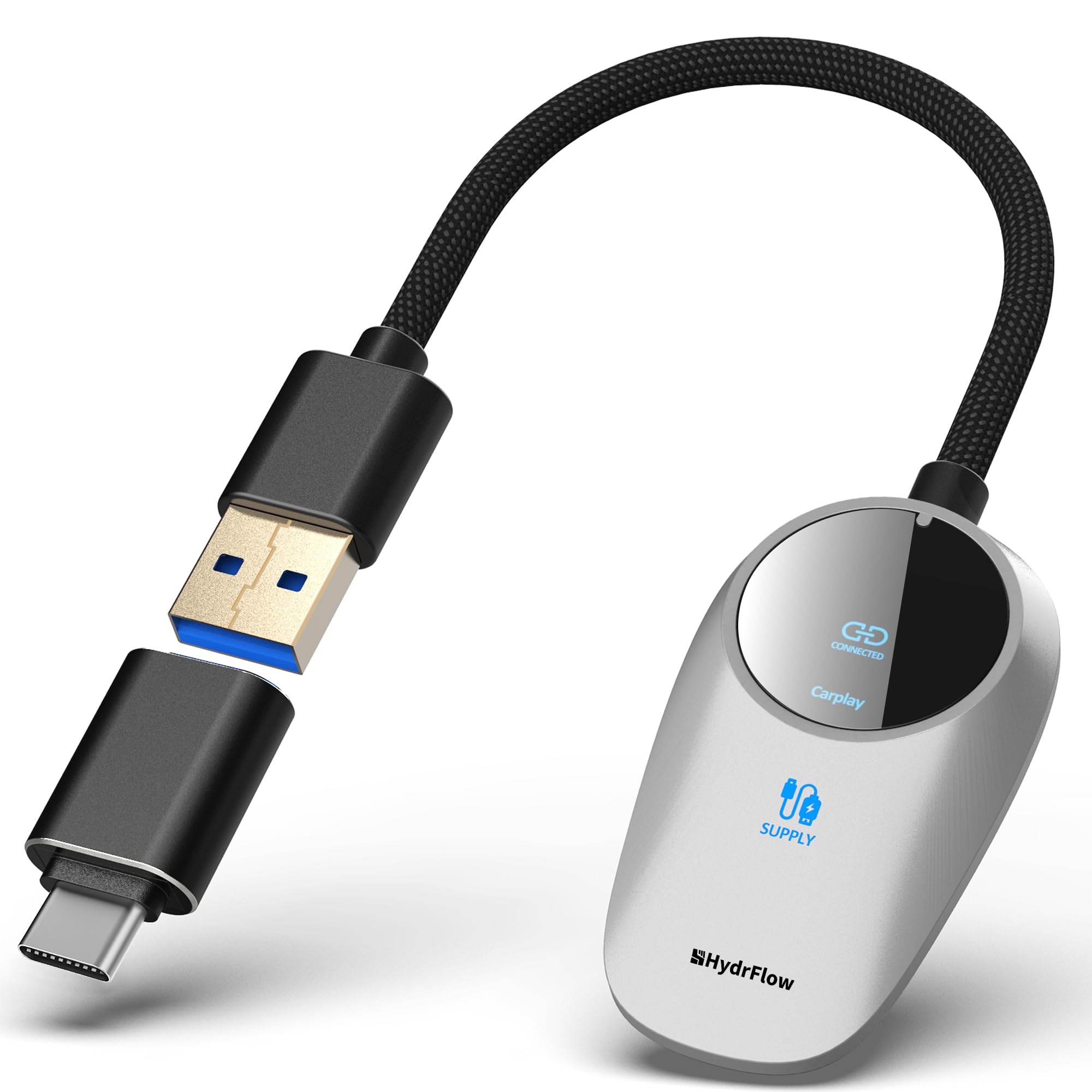 Wireless CarPlay Adapter for Apple - 2025 Upgrade, Plug & Play Convert Wired to Apple Wireless CarPlay Adapter for iPhone CarPlay Dongle for iOS 10+ (Space Silver)