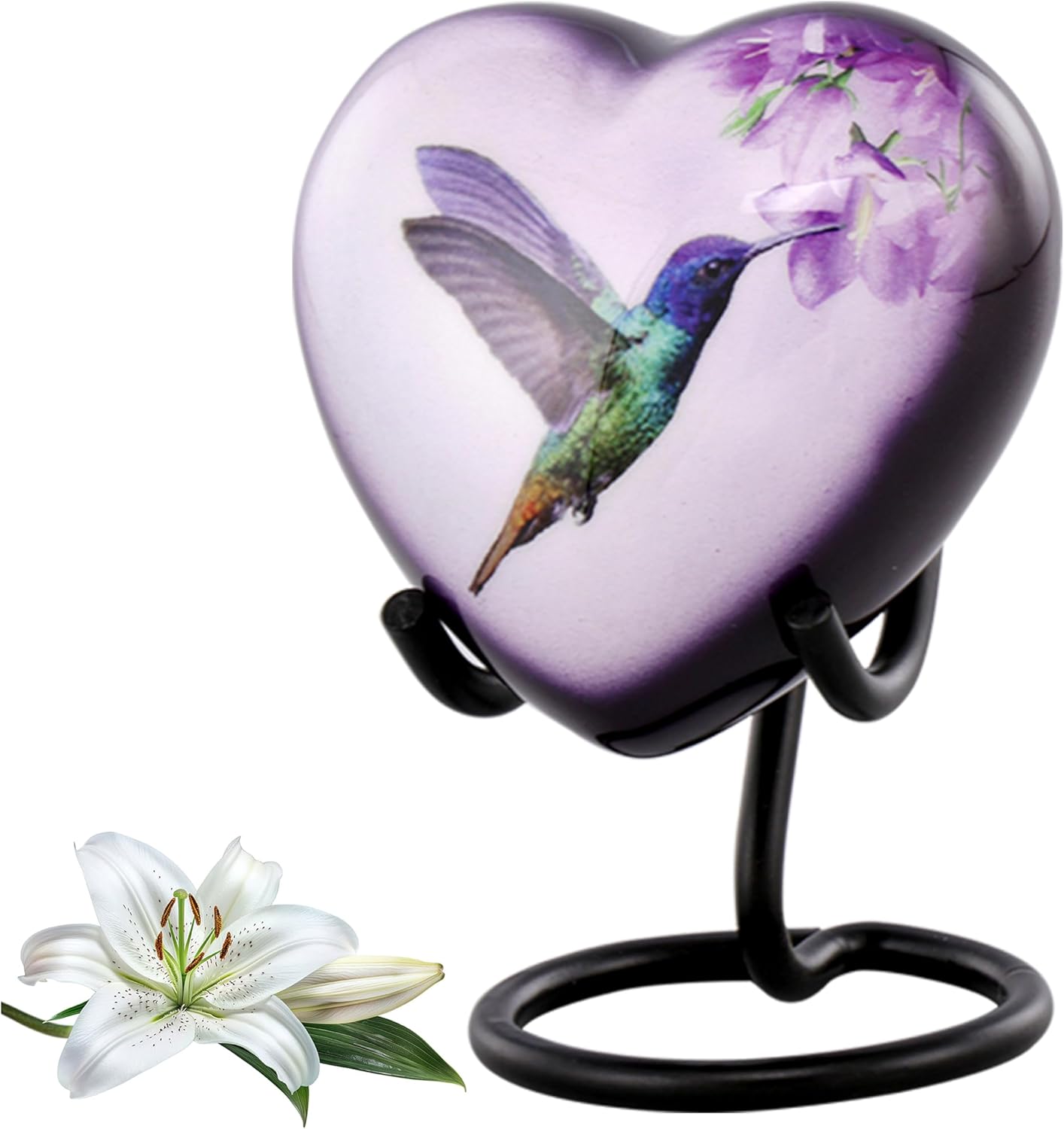 Hummingbird Heart Keepsake Urn for Human Ashes – Hand Painted Token Urn with Hummingbird – Includes Stand, Premium Case & Velvet Bag – Mini Memorial Gift for Women & Men