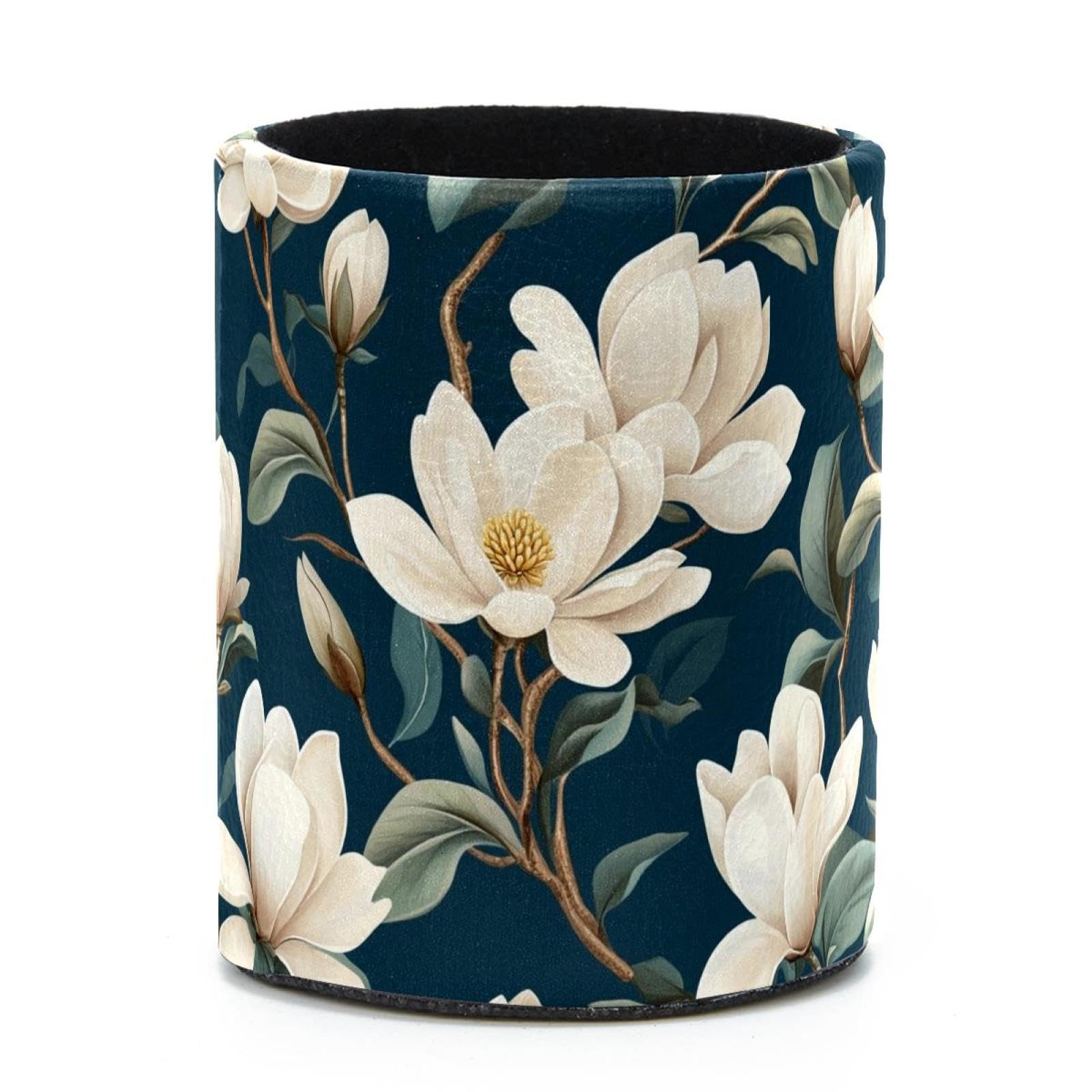 VAPOKF Round Pencil Holders for Desk, Magnolia Pen Holders Pen Pot Makeup Brushes Storage Desktop Stationery Supplies Organiser for Home Office