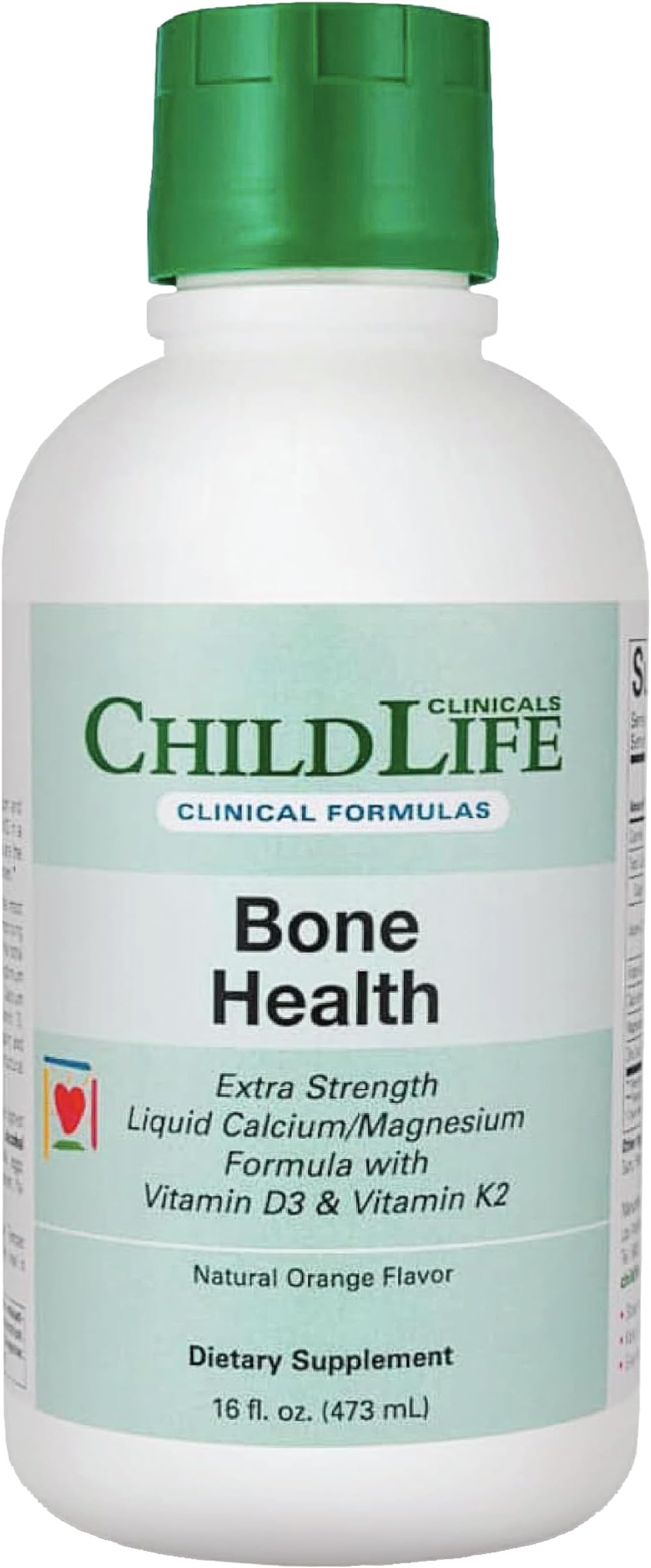 ChildLife Clinicals Bone Health, Kids Vitamins - Vitamin D, Magnesium, Vitamin K2, All-Natural, Gluten-Free, Supports Healthy Bone Growth, Calcium Supplement for Kids - Orange Flavor, 16 Fluid Ounces