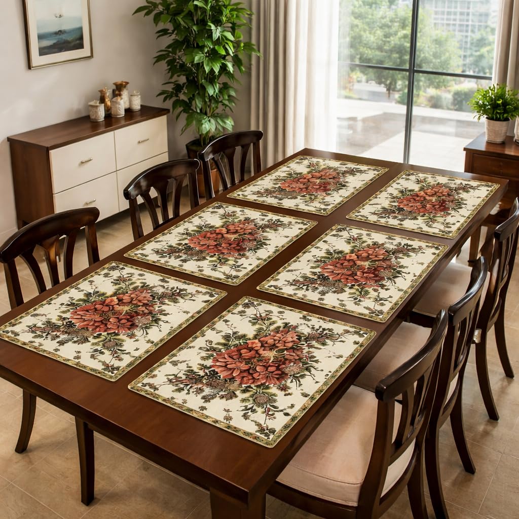 Placemats Set of 6,PVC Place Mats, Heat Resistant Non-Slip Table Mats, Vinyl Plastic Placemats for Dining Table Decor, Table Placemats, Easy to Clean -SAN-06-image-36