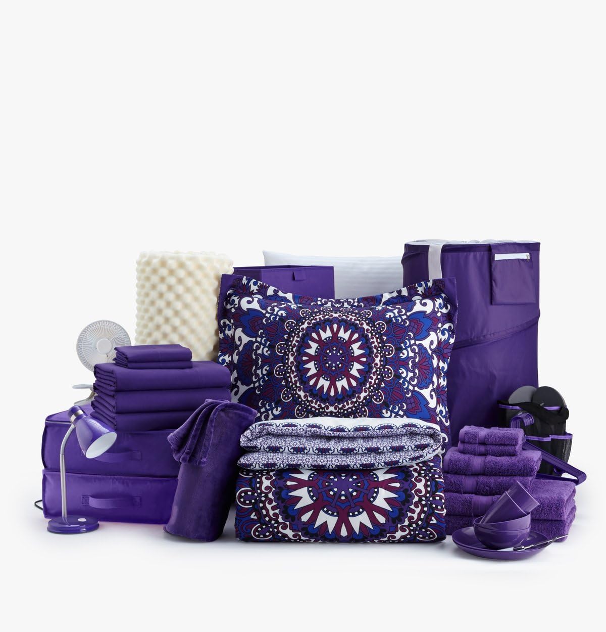 54pc The Good Life Set - Twin XL College Room Dorm Room Bedding (Namast'ay Purple)
