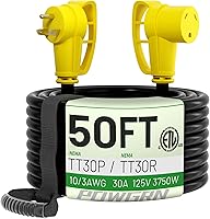 Vista 14 de POWGRN NEMA 14-50P a NEMA 14-50R Cable de extensión de 50 amperios para RV/EV de 6 pies al aire libre con mango de agarre, cable de alimentación