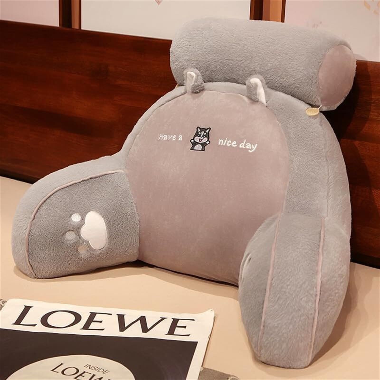 Uoxhfdh Gray Bed Rest Lumbar Support Cushion Breathable Seat Relax Pillow With Arm(,75 * 50Cm)