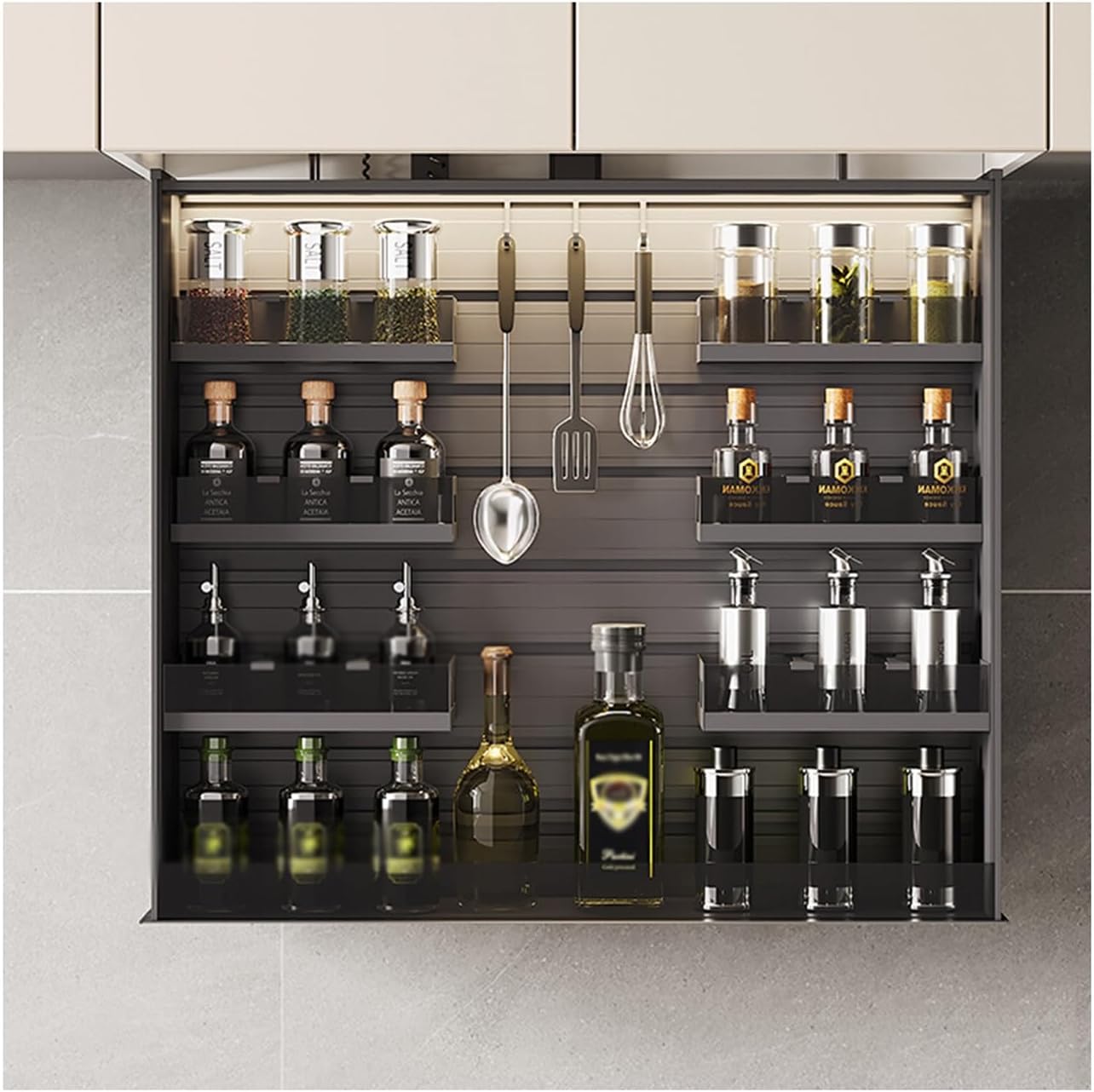 Pull Down Organiser, Heavy-Duty Kitchen Wall Cabinet Storage Shelf Home Wall Folding Storage Rack for Spice Dish Storage(86X23X70CM)