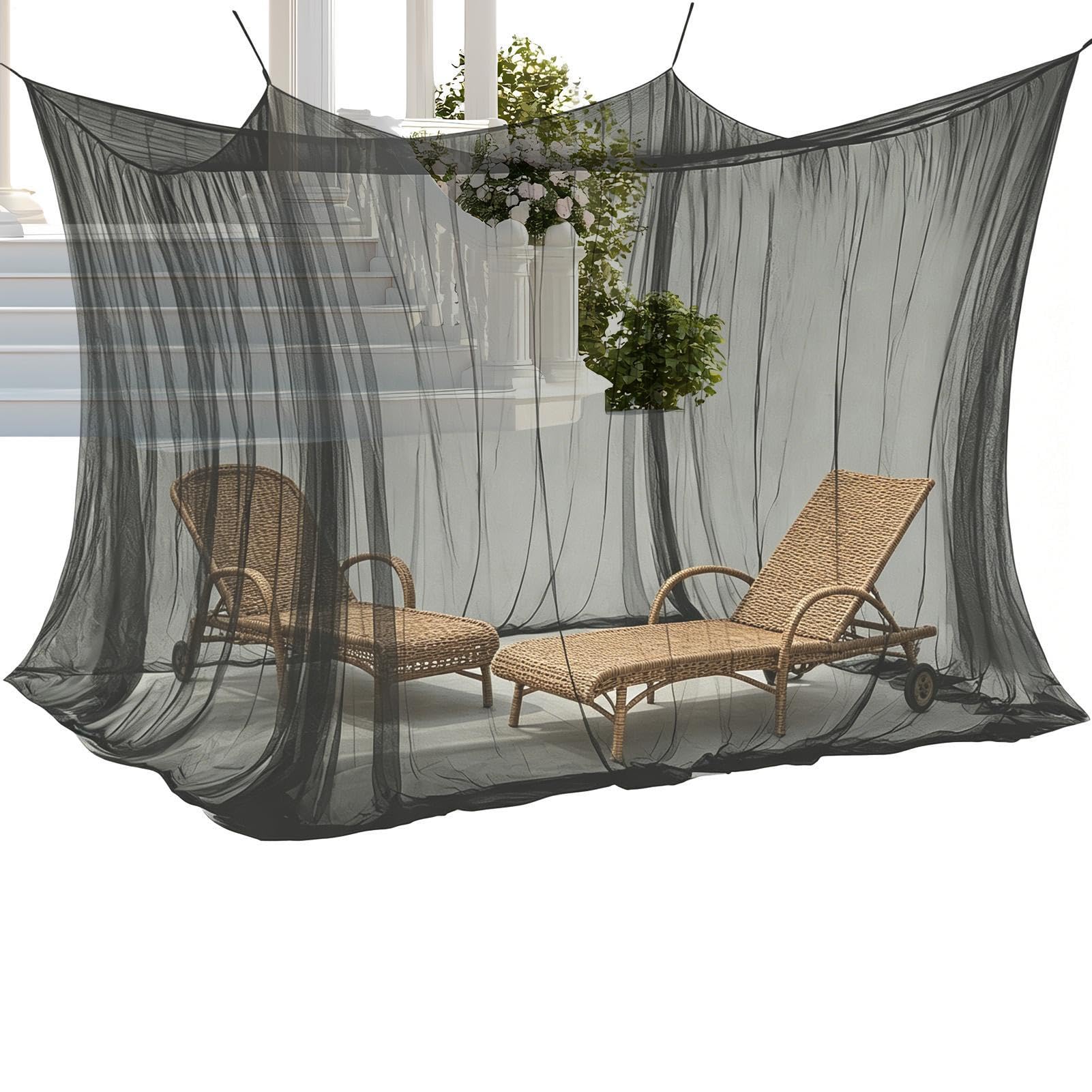 Red de mosquitero para terraza, 3 metros x 3 m x 2,5 m x 2,5 m con dosel de malla portátil, para mosquitera, antimoscas, para terraza, balcón, jardín, patio trasero, camping, pérgola y cenador