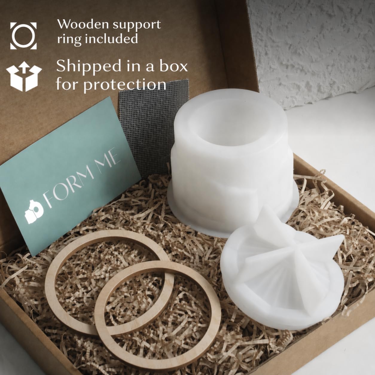 Silicone Mold Carousel Box with Lid and 2 Wooden Mounting Rings | for Making Candle Holders from Plaster, Resin, or Concrete — Form Me™