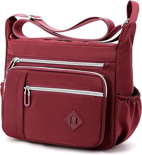 Women's Lightweight Nylon Shoulder Bag - 10.2x8.2x3.9 Inch Tote With 10 Pockets, Crossbody & Top Handle, Waterproof | Dark Blue