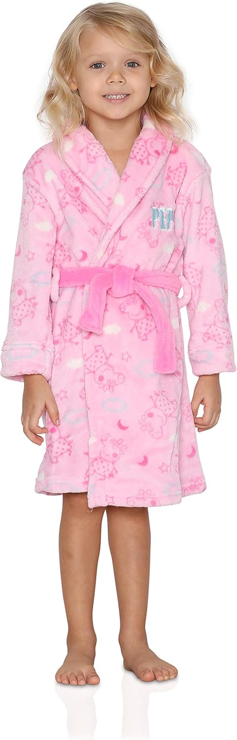 Toddler Girls Bath Robe Peppa Pig Pink Soft Plush Little Girls Robe (3T), Pink, Size 3T