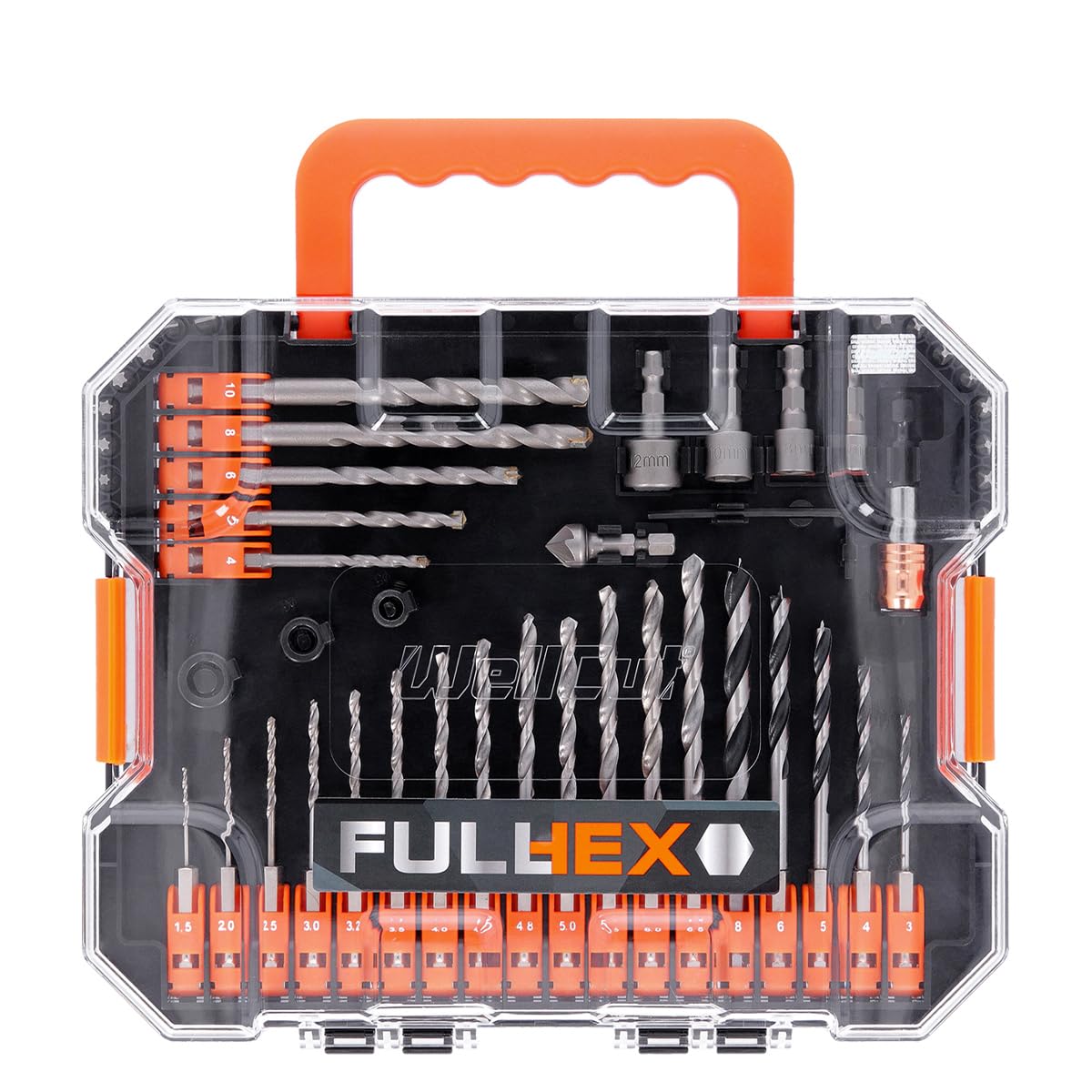 WELLCUT 49-Piece Multi-Functional Hex Shank Drill & Screwdriver Bit Set for Metal, Masonry, Wood, Aluminium, Plastic, Copper Includes Titanium HSS Drill Bits