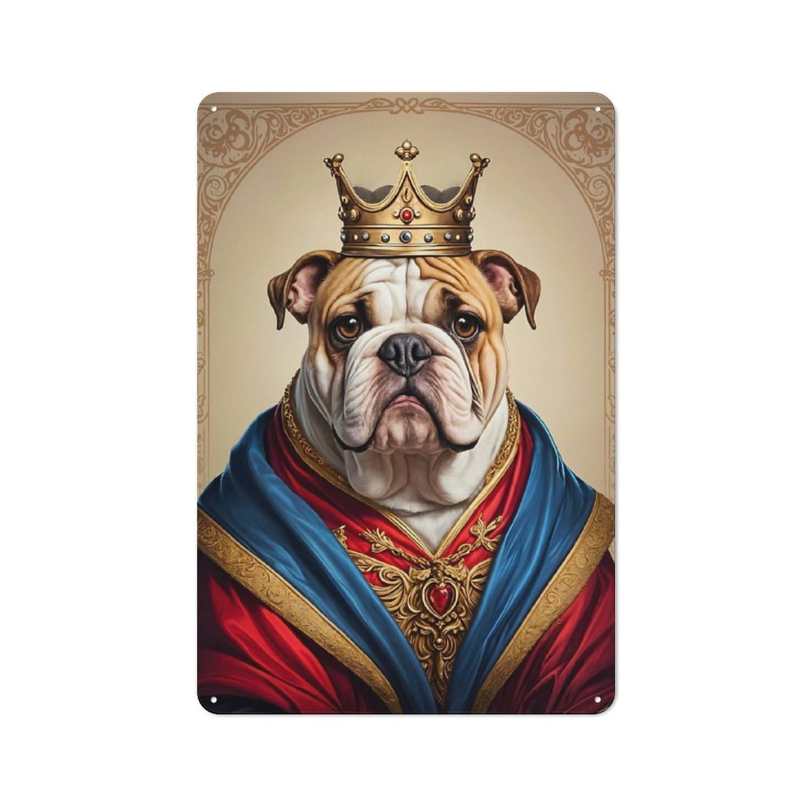 Junmoney Bulldog King Farmhouse Metal Sign With Design 30X20cm, Rustic Farmhouse Wall Decor For Farmhouse Kitchen, Pantry Or Dining Area
