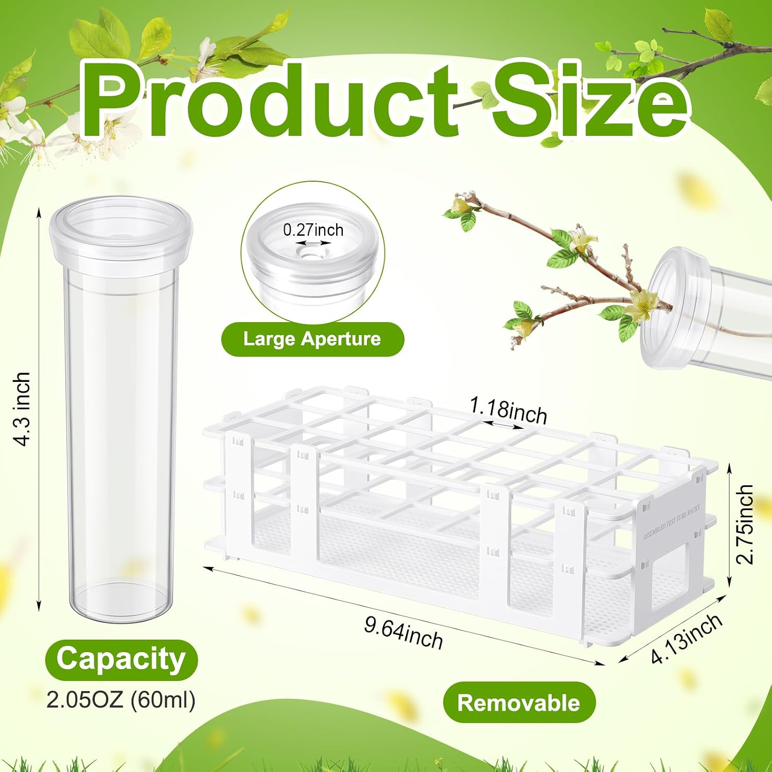 Willinglong 11 Pcs 60ml Large Floral Tube with Rack Holder Set for Milkweed