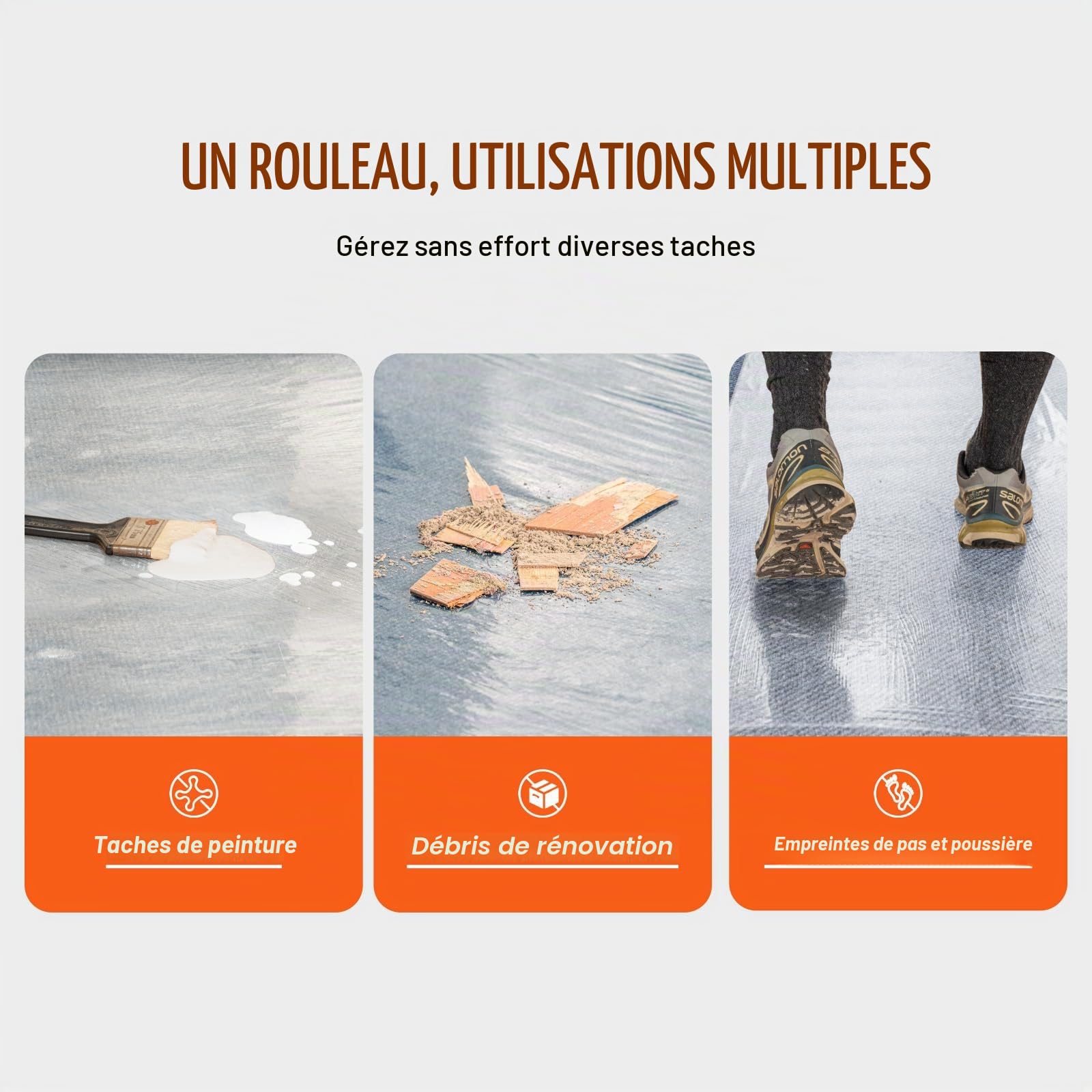 VEVOR Film de Protection de Tapis, 920 mm x 60,96 m, Protecteur de Tapis avec Dos Auto-adhésif, Rouleau de Film Protection Adhésif Polyéthylène pour Construction, Décoration et Rénovation Intérieur