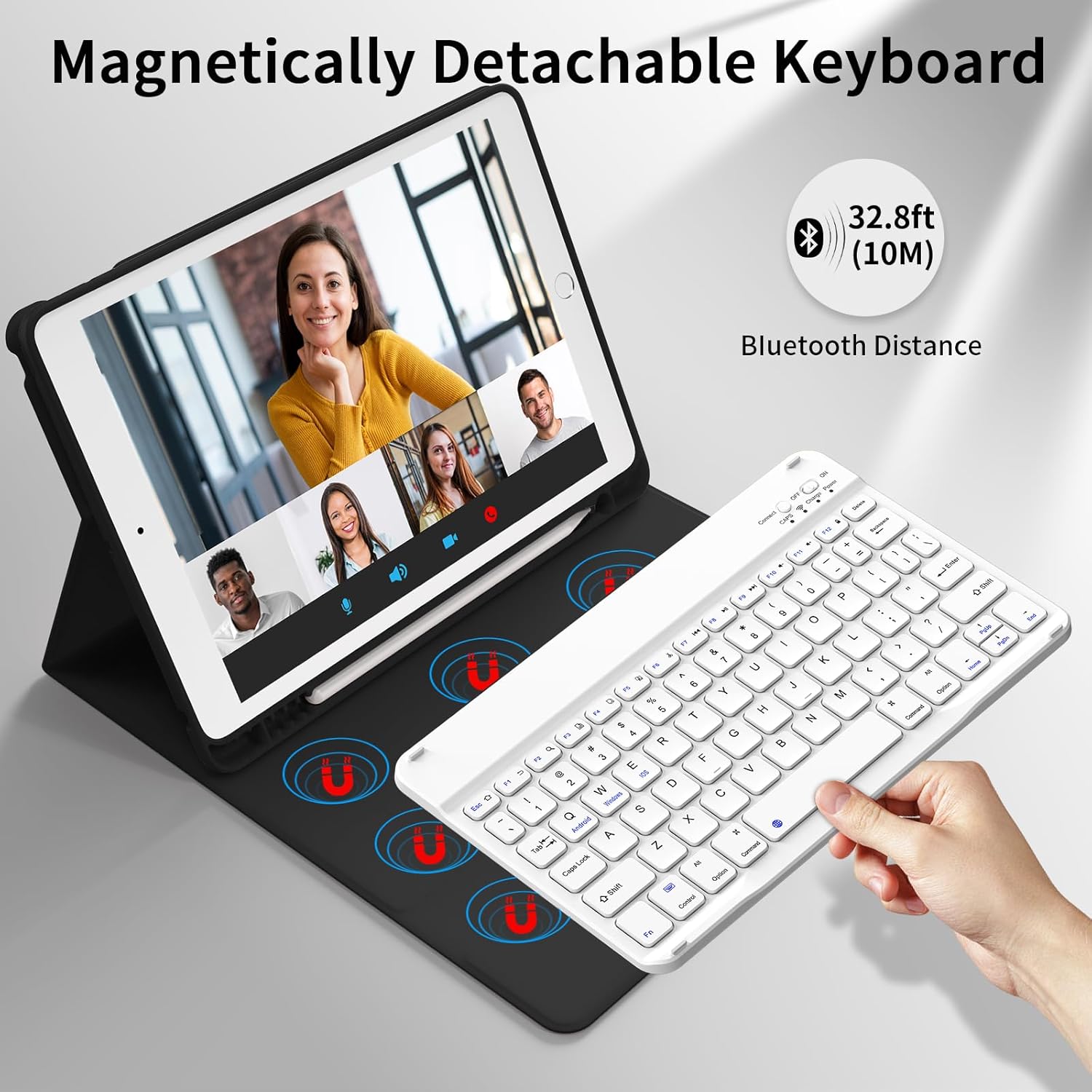 kenke Case with Keyboard for iPad 9th/8th/7th Generation 10.2 inch 2021/2020/2019 Detachable Wireless Bluetooth Keyboard Cover Thin & Light with Left Side Pencil Holder Auto Wake/Sleep (Black)