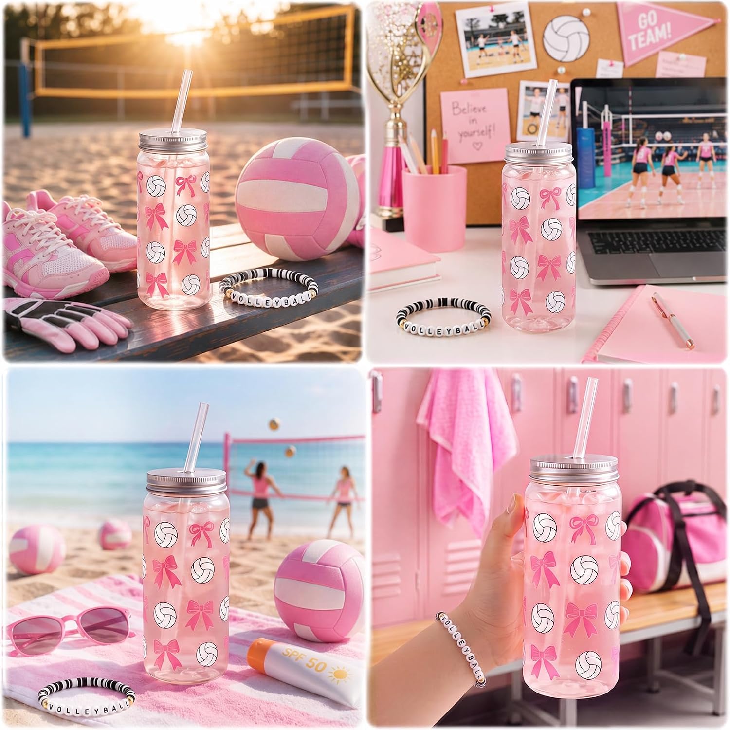 Meanplan 48 Pcs Pink Bow Volleyball Party Favor Gift Bulk
