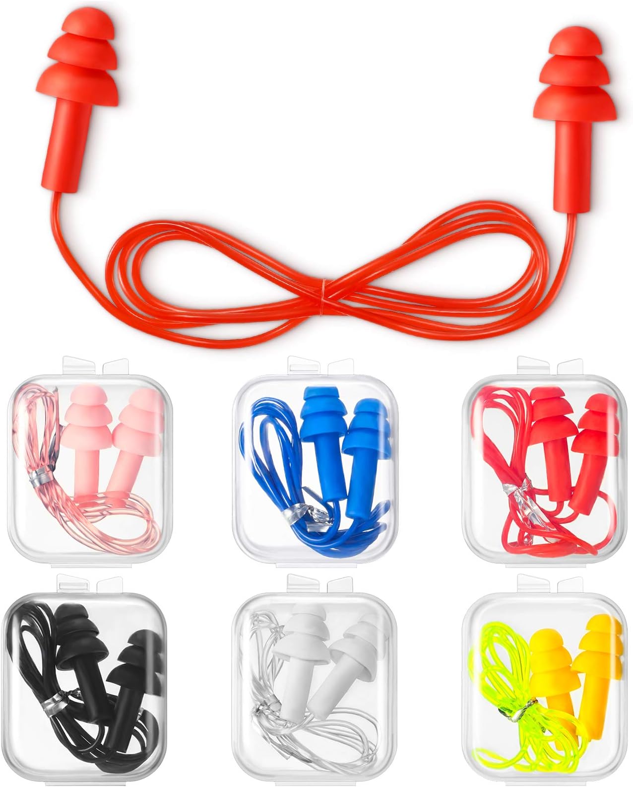 – 6 Pairs Corded Earplugs Silicone for Sleeping Waterproof EarPlugs with Cord Reusable for Noise Cancelling Snoring Swimming Shooting Study