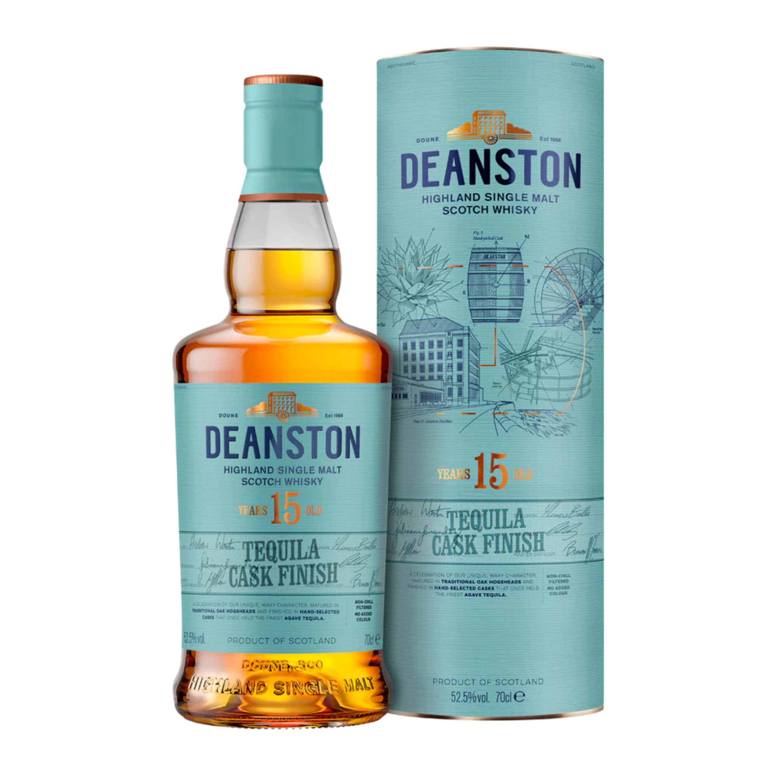 Deanston 15 Year Old Tequila Cask Finish | 52.5% vol | 70cl | Fruity, floral and citrus Scottish Whisky | Tequila Cask Finish | Highland Single Malt Whisky​