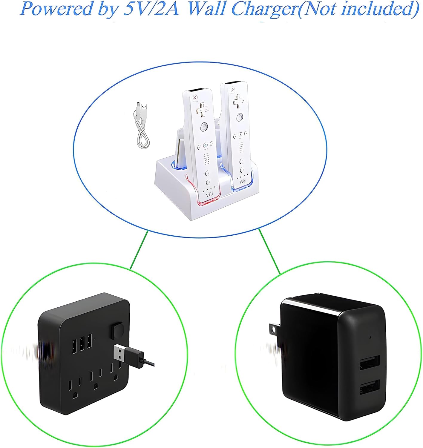 Charging Dock Charger Station for Wii, 4 Port Remote Controller Charger with 4pcs 2800mAh Rechargeable Batteries (White) - Image 6