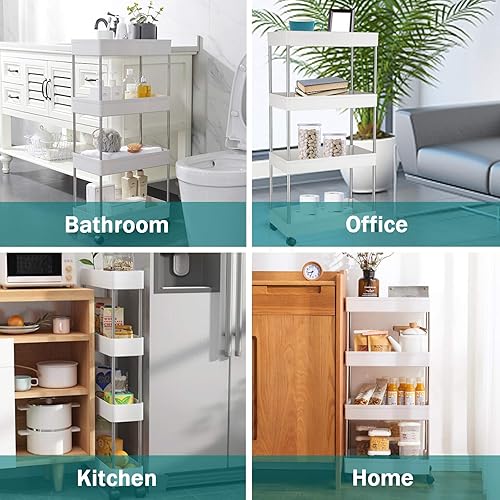 Miniatura 2 de PILITO Carrito de almacenamiento delgado de 4 niveles, organizador móvil con ruedas para baño, cocina, oficina, lavandería, lugares estrechos y