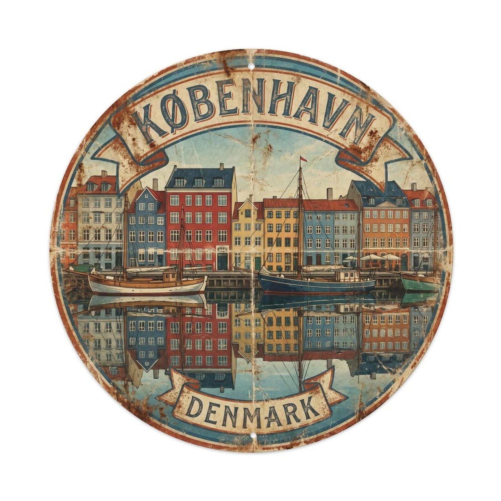 Vintage Travel Copenhagen Harbor Denmark Metal Tin Sign Plaque