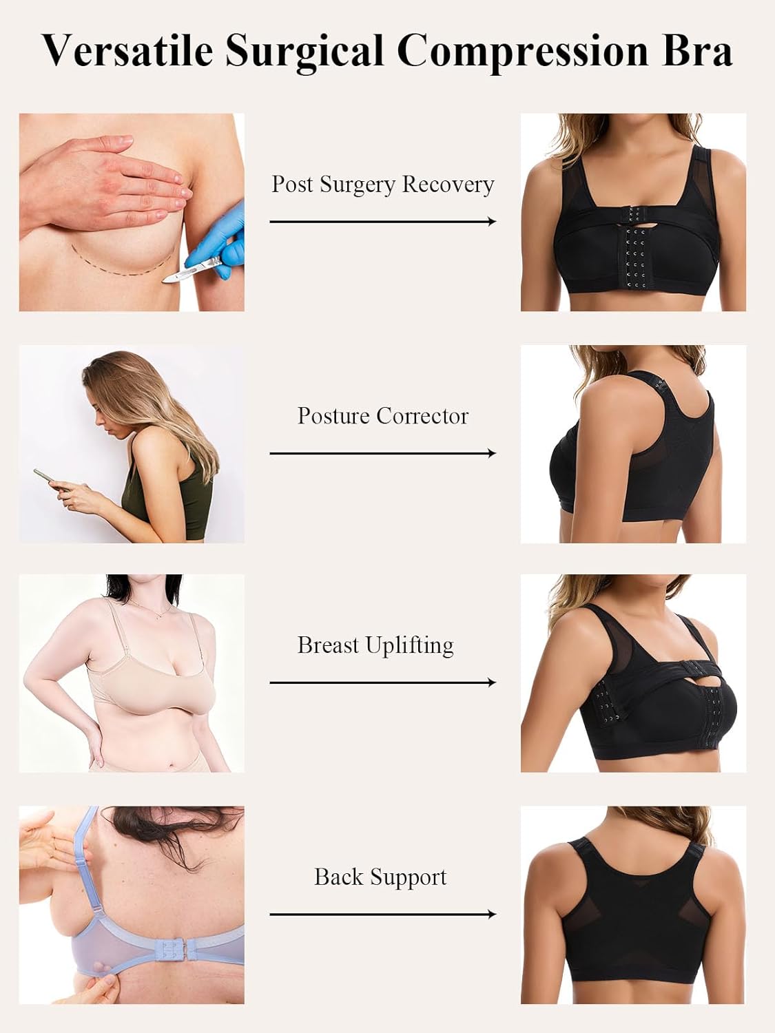 JOYSHAPER Women's Front Closure Post Surgery Compression Bra Corrector Bra with Removable Breast Support Band - Image 5