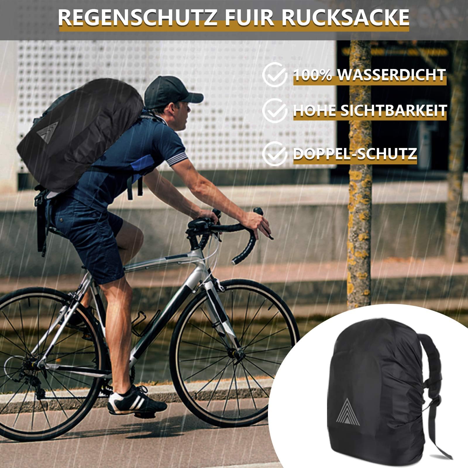 Copri Zaino per Pioggia 15-75L,Coprizaino Impermeabile,Copertura Zaino Antipioggia con Fibbia Regolabile,Parapioggia per Zaino per Escursionismo,Campeggio,Viaggio,Ciclismo