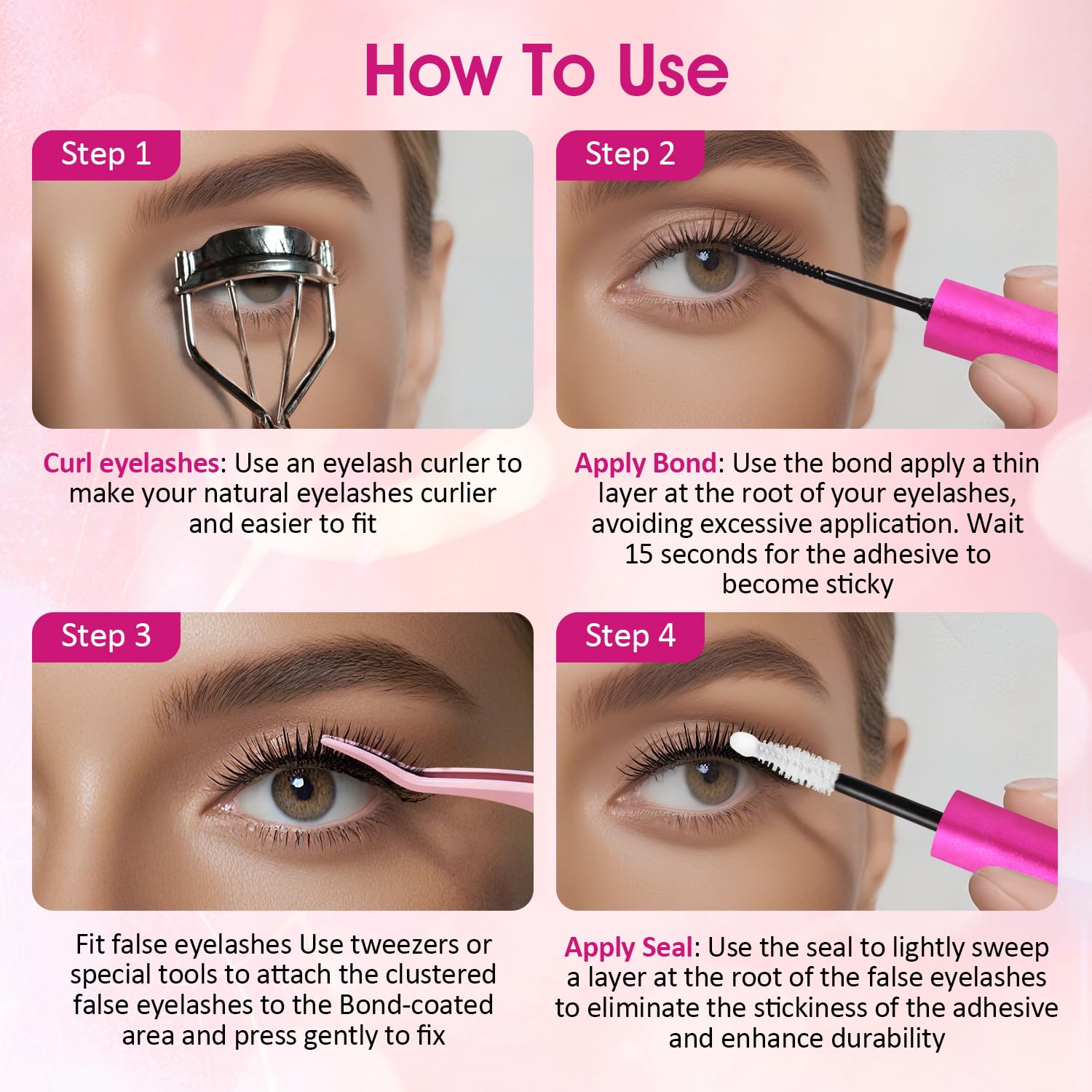 Lash Bond and Seal Waterproof for 72 Hours, Lash Cluster Glue Long Lasting 2-in-1 Lash Glue for Eyelash Clusters - 5ml+5ml