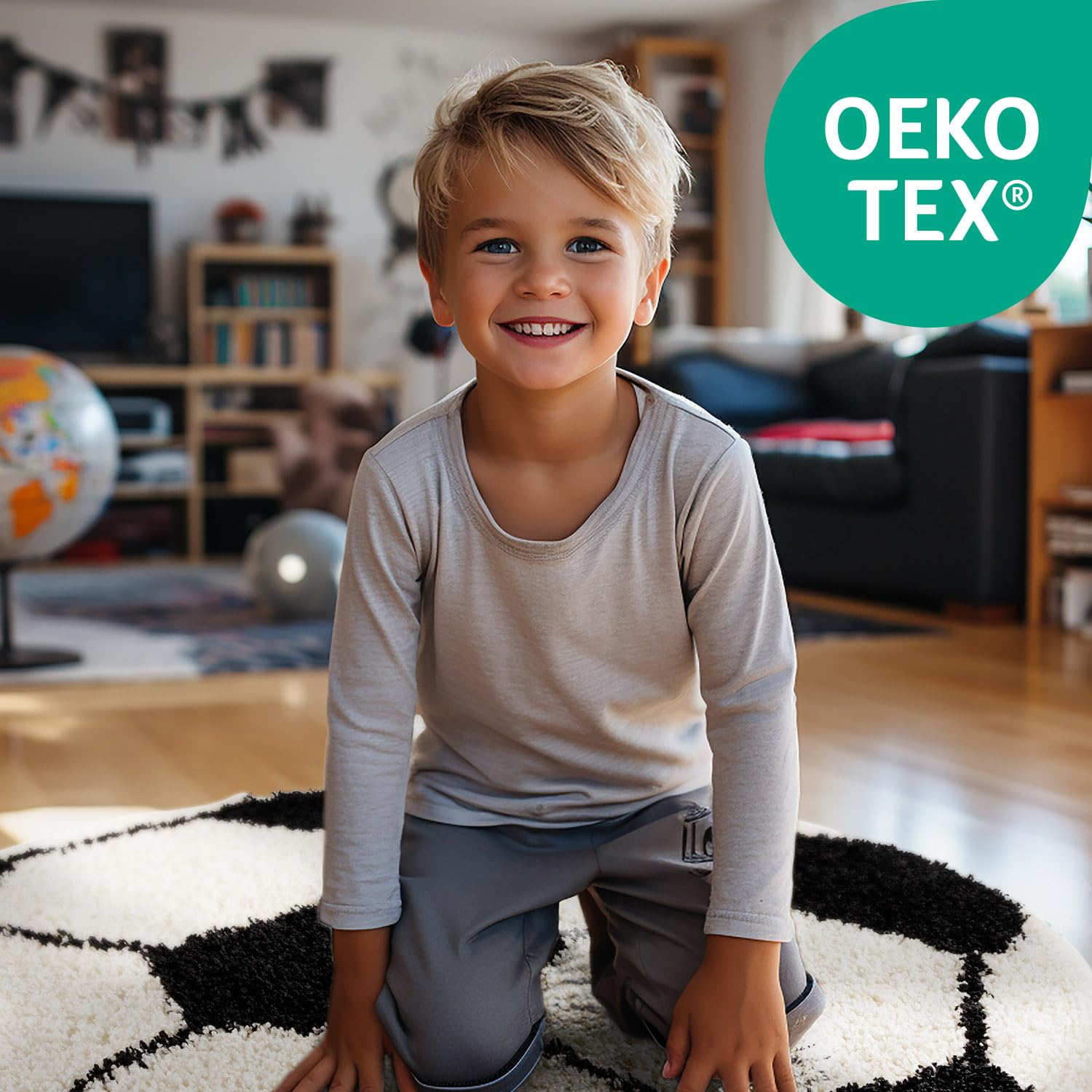 SIMPEX Alfombra Infantil Redonda 100 cm Naranja Negro diseño Baloncesto, Pelo Suave y Largo, Base Antideslizante, Ideal para Dormitorio Deportivo y Zona de Juegos