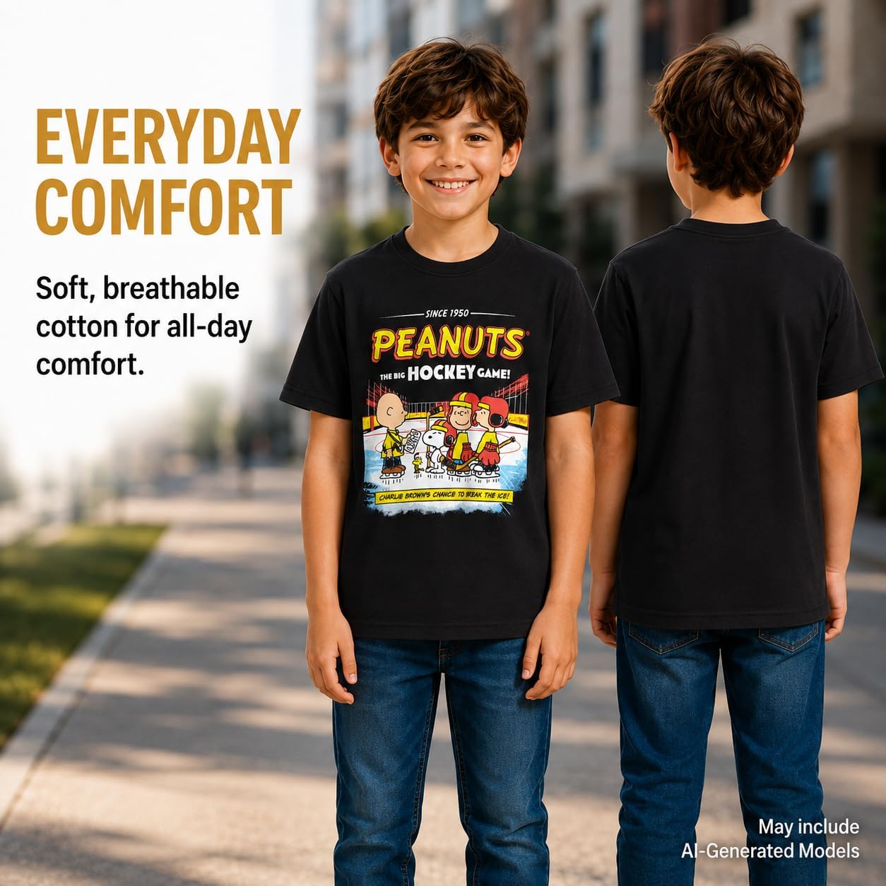 Peanuts Snoopy Boys Cotton Short Sleeve Cool Graphic Tee Shirt