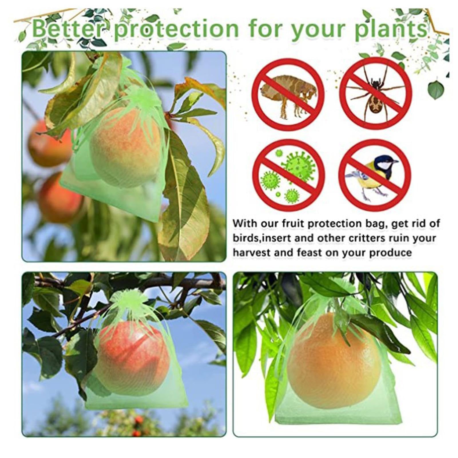 Uposao 100 stks Fruit Bescherming Tas, Trekkoord Netto Tas Tuin Plant Bescherm Mesh Zakken Insect Bird Barrier Netting Mesh Bag Clear Fruit Bescherming Trekkoord Zakken voor Fruit Bloemen Groenten
