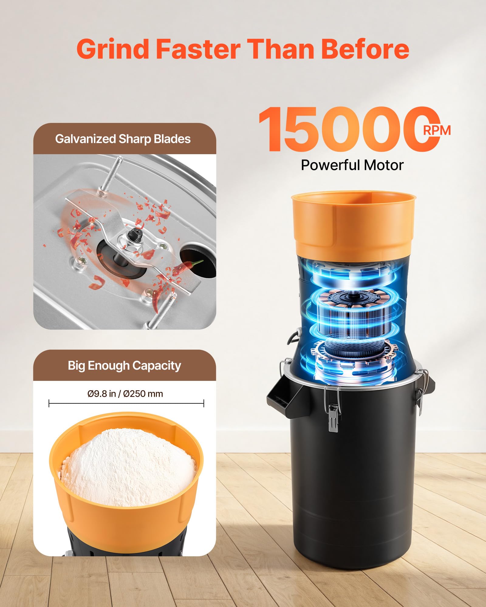 VEVOR Macchina per Polverizzazione Cereali Spezie Grano ad Alta Potenza da 600 W, Polverizzatore da 25 Litri con Lame Affilate Zincate, per Cereali Secchi, Spezie, Chicchi di Caffè, Mais e Pepe