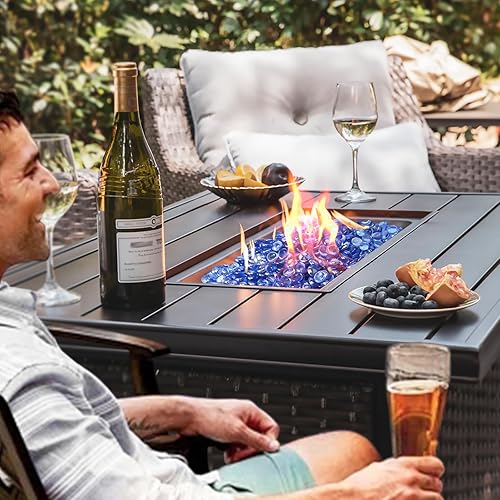 Miniatura 5 de GRISUN Vidrio para hoguera con brillo azul océano Pacífico de 12 pulgada, rocas de vidrio redondas de 10 libras para chimenea natural o propano,