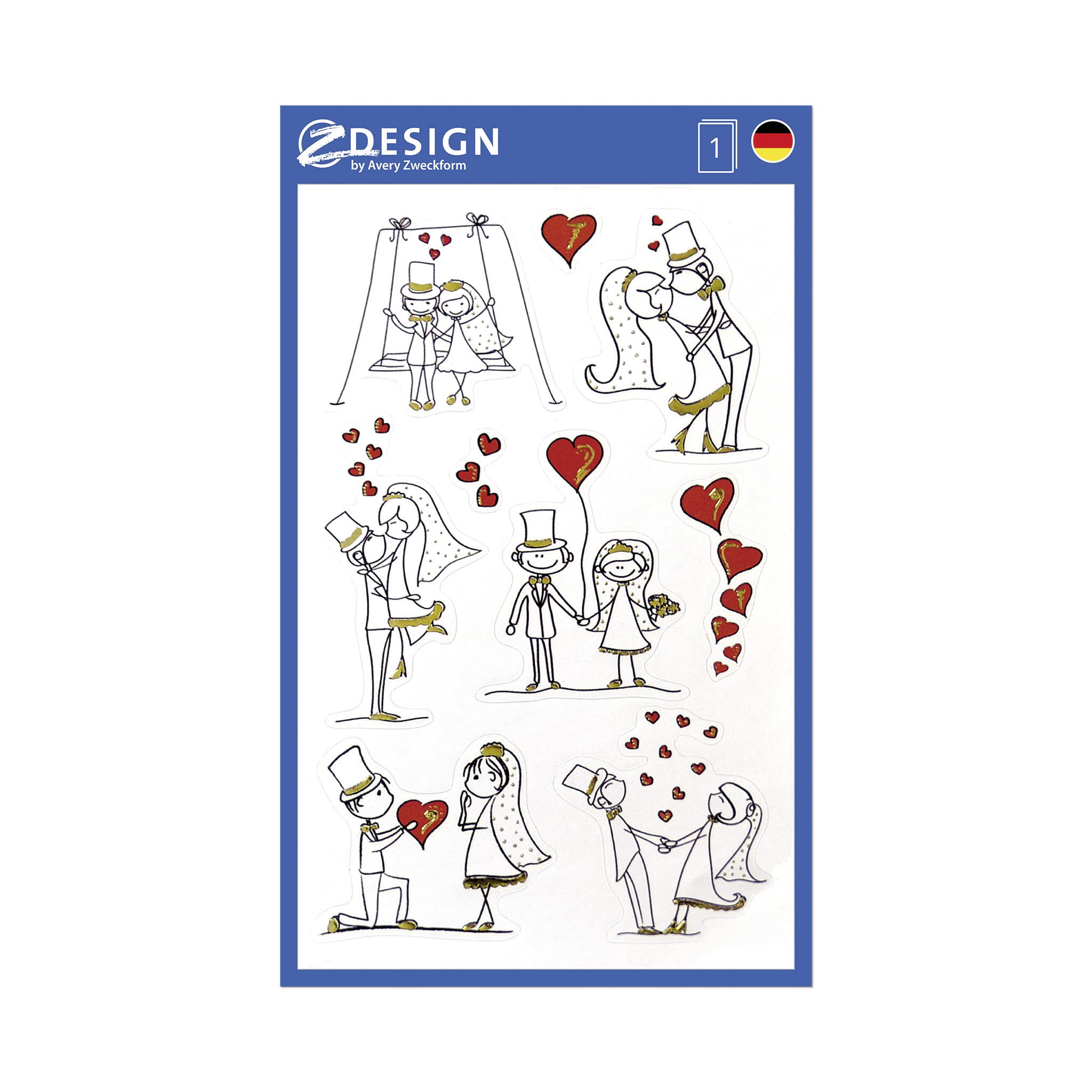 Avery 55181 decoración, la boda, los recién casados, material de papel, 2 hojas, 16 Etiqueta