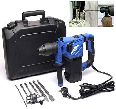1500W الثقيلة الروتاري المطرقة الحفر، اليد الكهربائية محفور قرع الحفر مع مجموعة بت الحفر، 3 وظيفة، متغير السرعة الزناد، 360 مقبض دوار للطوب، الخشب، الصلب، الخرسانة، الماسونية