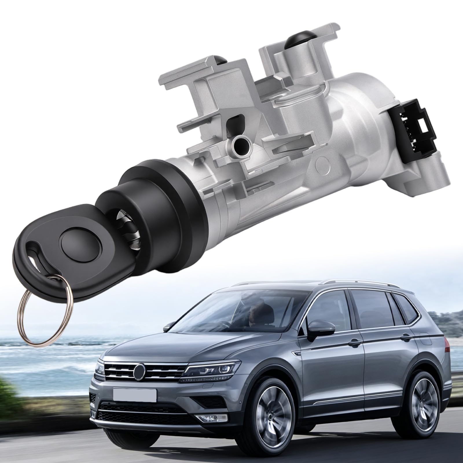 Zündschalter Zündschloss 1K0905851B mit 1 Funkschlüssel + 1 Türschlosszylinder für A3 Q3 TT Golf PLUS 5 6 Caddy EOS Scirocco Touran Tiguan Beetle Seat Altea Leon Octavia 1K0905841 1K0905865