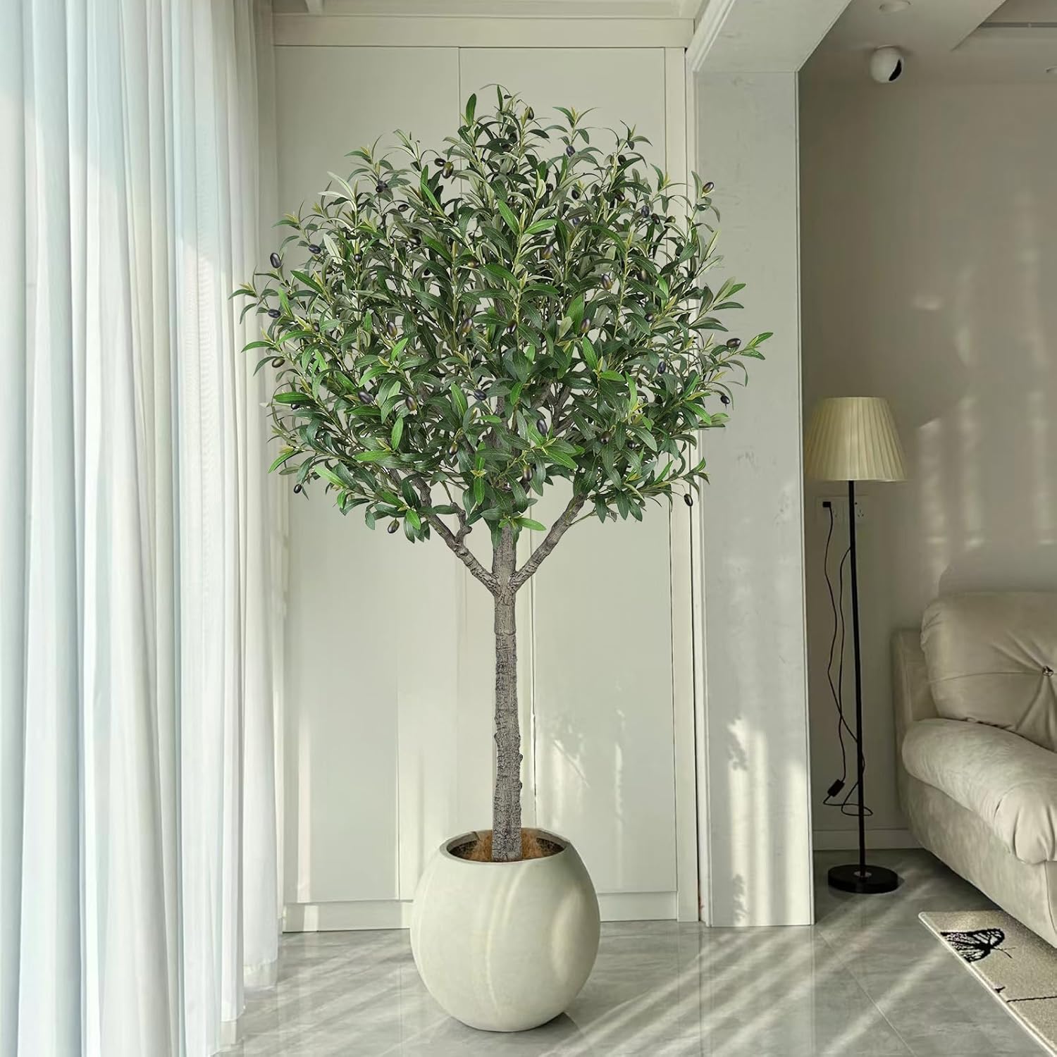 Faux Olive Tree 6ft Fake Trees with 2100 Leaves & 80 Lifelike Fruits Artificial Olive Tree Plant Indoor Home Living Room Office Decor