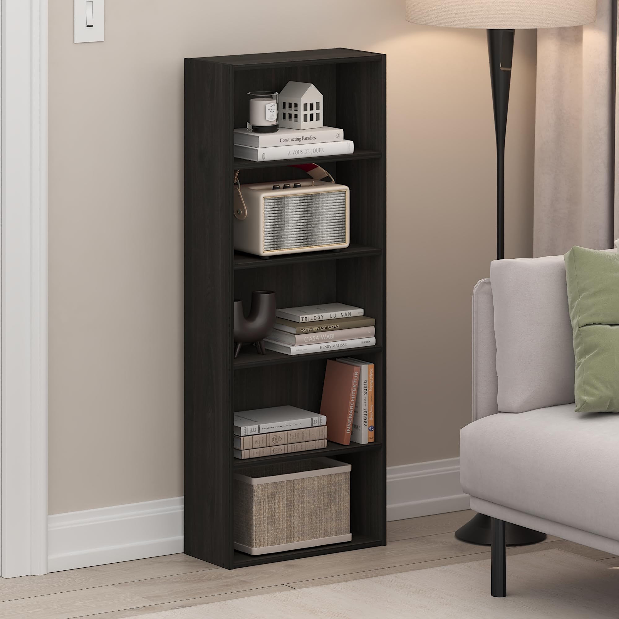 Furinno Basic 5-Tier Book Shelf with Open Shelves, Black Espresso