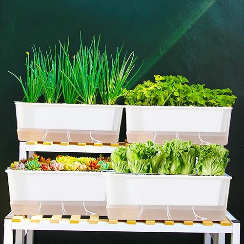 Miniatura 8 de FAMZ Macetero de riego automático, paquete de 3 cajas de plástico de 17 pulgadas, macetas de hierbas de riego automático, macetas de riego