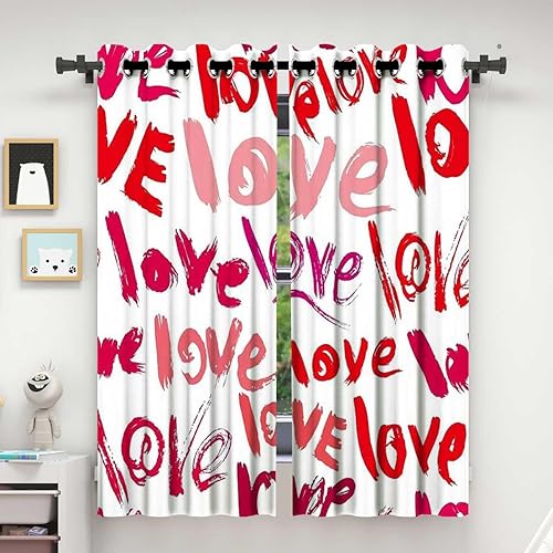 Cortinas rojas para sala elegantes modernas, bloqueo de ruido de ventana en forma de corazón, 63 pulgadas de ancho por 80 pulgadas de alto