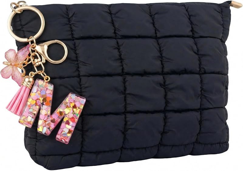 Necessaire de maquiagem acolchoada CECKQUE preta com alça de pulso removível, 1 unidade (BK-Le-M1)