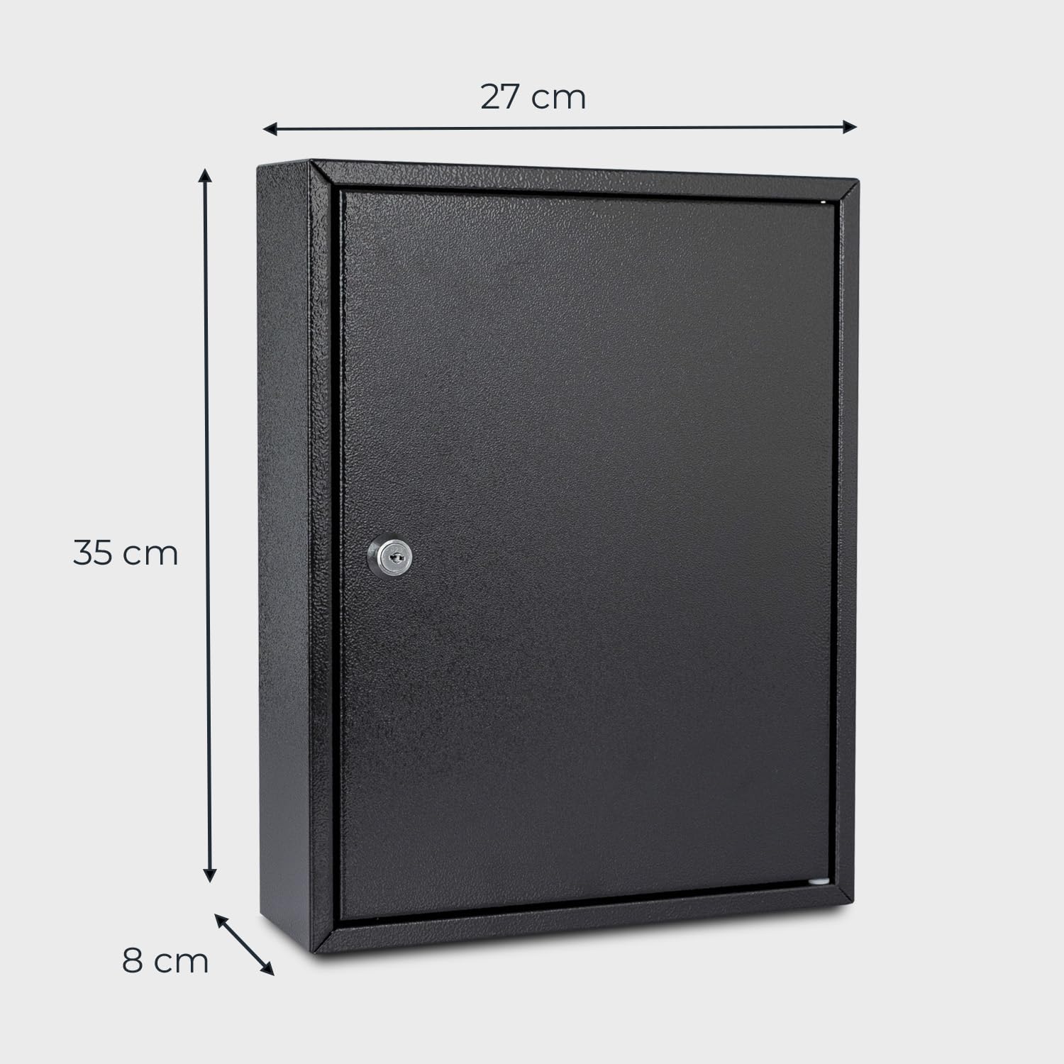 HMF Armoire à clés en Acier, Coffret à clés verrouillable pour Bureau, Administration ou Parc Automobile | 42 Crochets pour clés | 35 x 27 x 8 cm | Noir